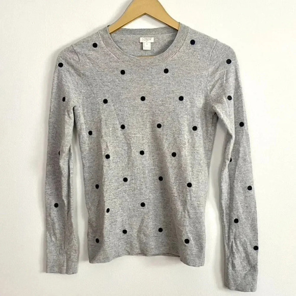 J. Crew Gray Polka Dot Merino Wool Blend Sweater - Picture 1 of 8